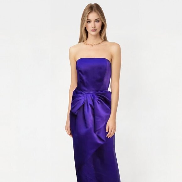 Vintage RARE VICTOR COSTA Royal Purple Strapless Gown with Oversized Bow - Picture 2 of 8